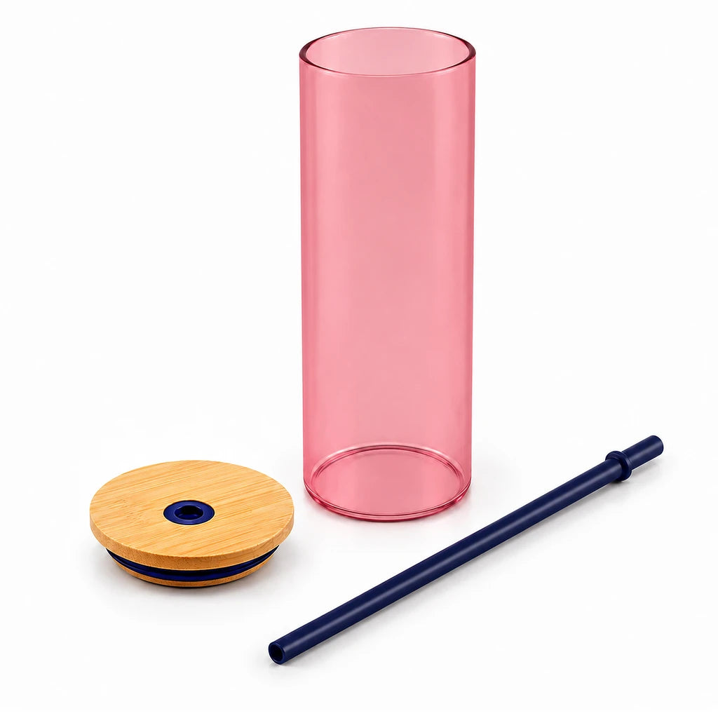 Kleeyo Slim Tint 450 ml Glass Mason Jar with Straw, Pink or Brown