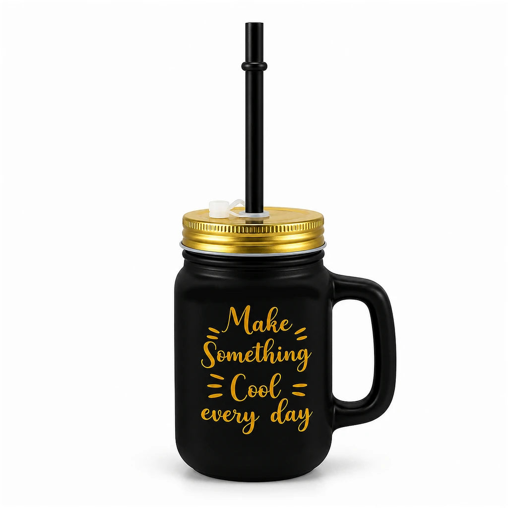 Kleeyo Black Make Something Cool 450 ml Glass Mason Jar