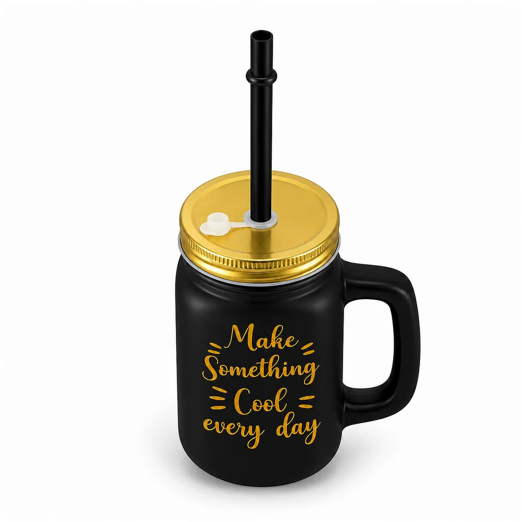 Kleeyo Black Make Something Cool 450 ml Glass Mason Jar