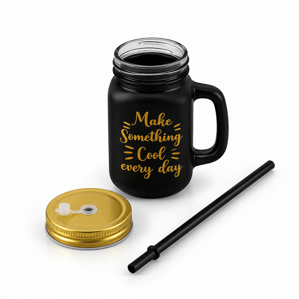 Kleeyo Black Make Something Cool 450 ml Glass Mason Jar