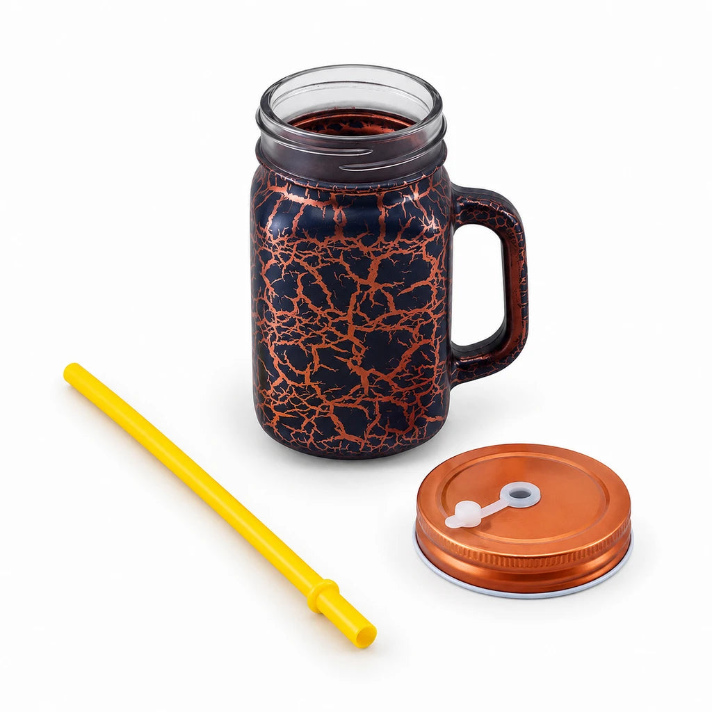 Kleeyo Black & Copper Crackle 450 ml Glass Mason Jar
