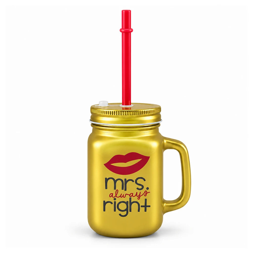 Kleeyo Golden Mrs. Always Right Glass Mason Jar, 450 ml