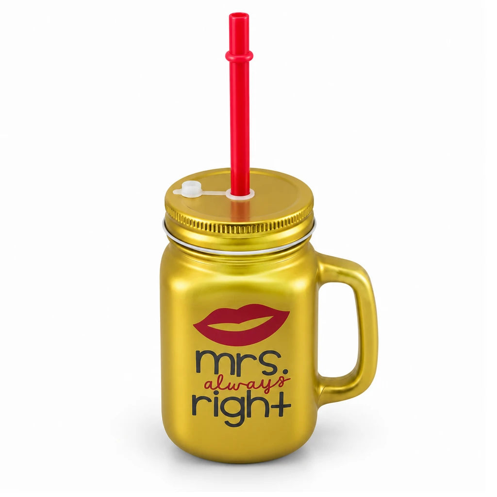 Kleeyo Golden Mrs. Always Right Glass Mason Jar, 450 ml