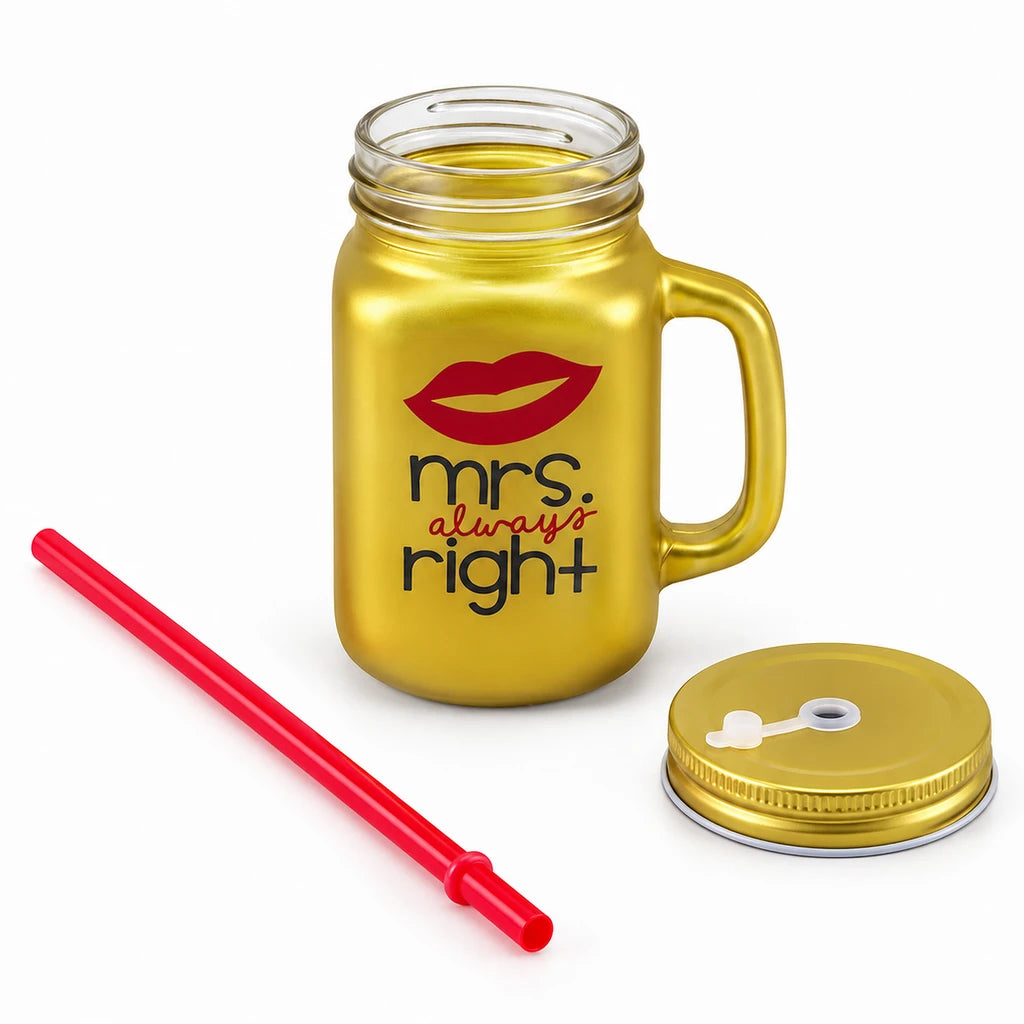 Kleeyo Golden Mrs. Always Right Glass Mason Jar, 450 ml