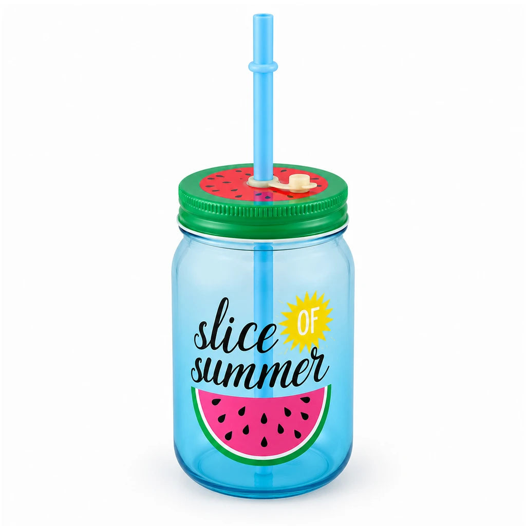 Kleeyo Blue Slice of Summer Glass Drinking Mason Jar, 450 ml