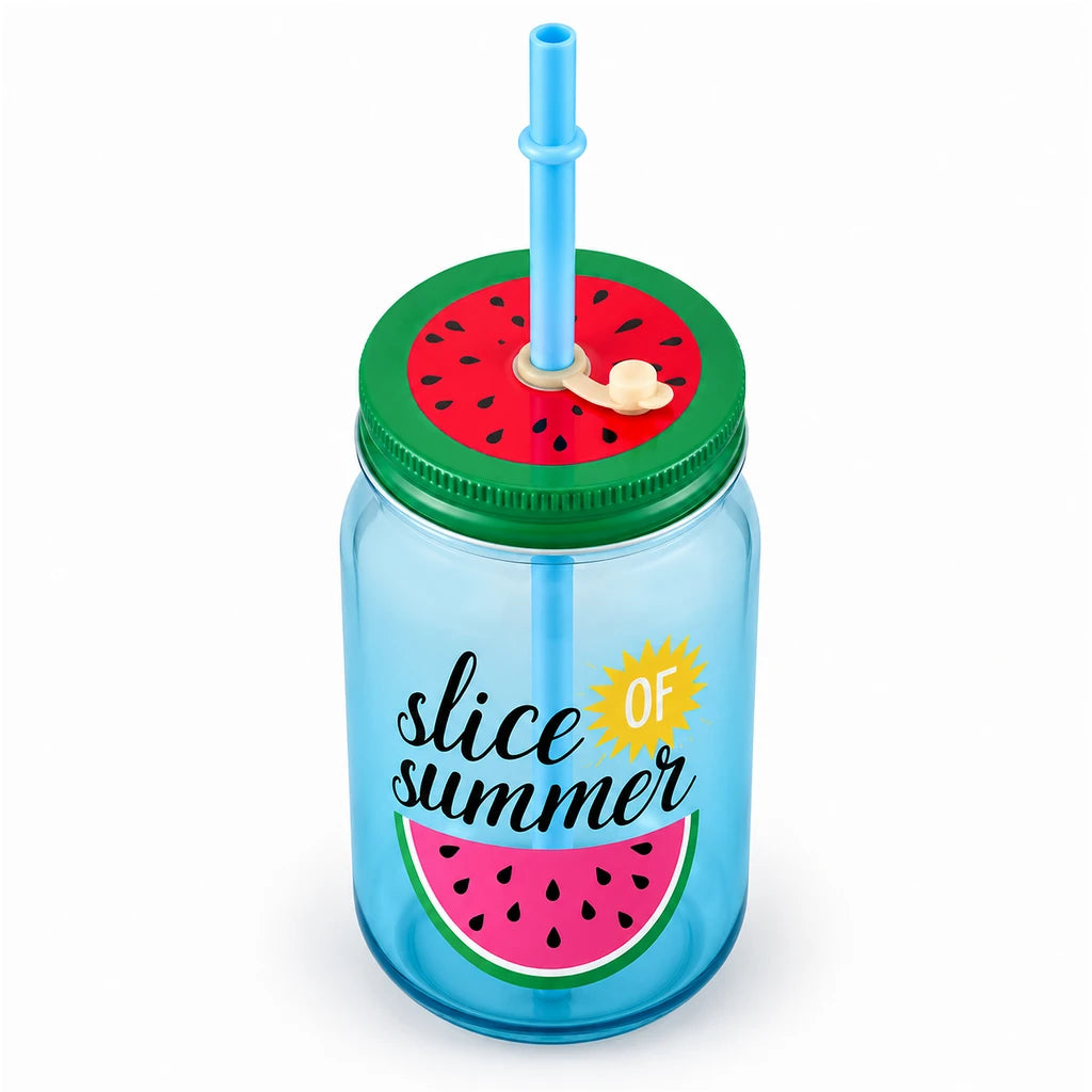 Kleeyo Blue Slice of Summer Glass Drinking Mason Jar, 450 ml