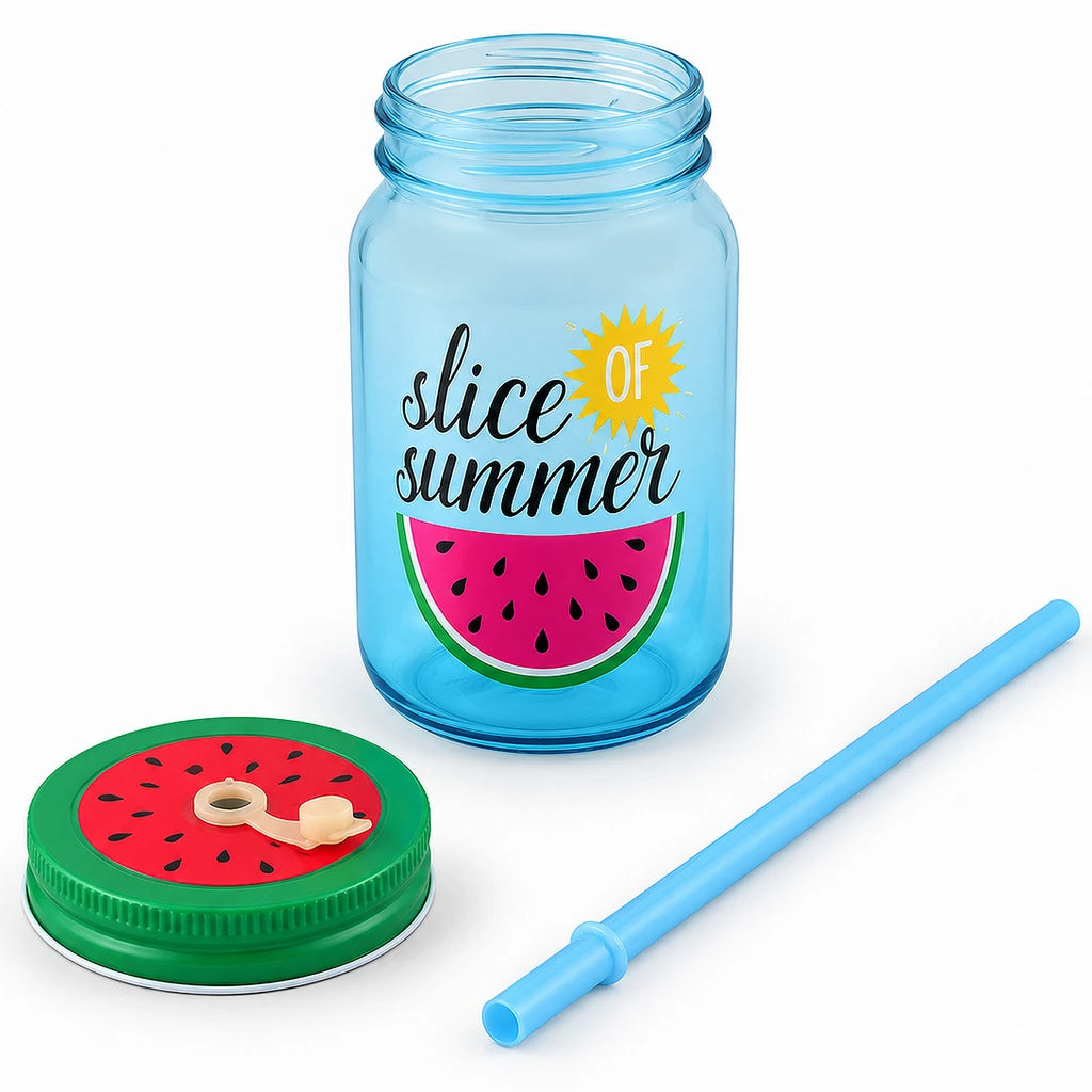 Kleeyo Blue Slice of Summer Glass Drinking Mason Jar, 450 ml