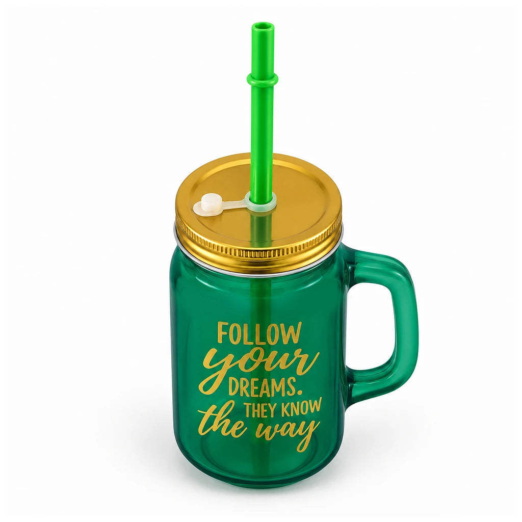 Kleeyo Green Follow Your Dreams Glass Mason Jar, 450 ml