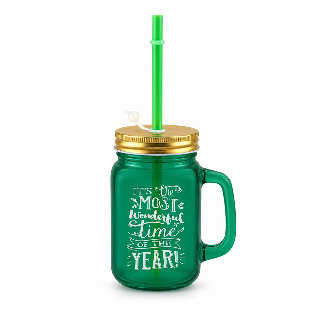 Kleeyo Green Wonderful Time Glass Mason Jar, 450 ml