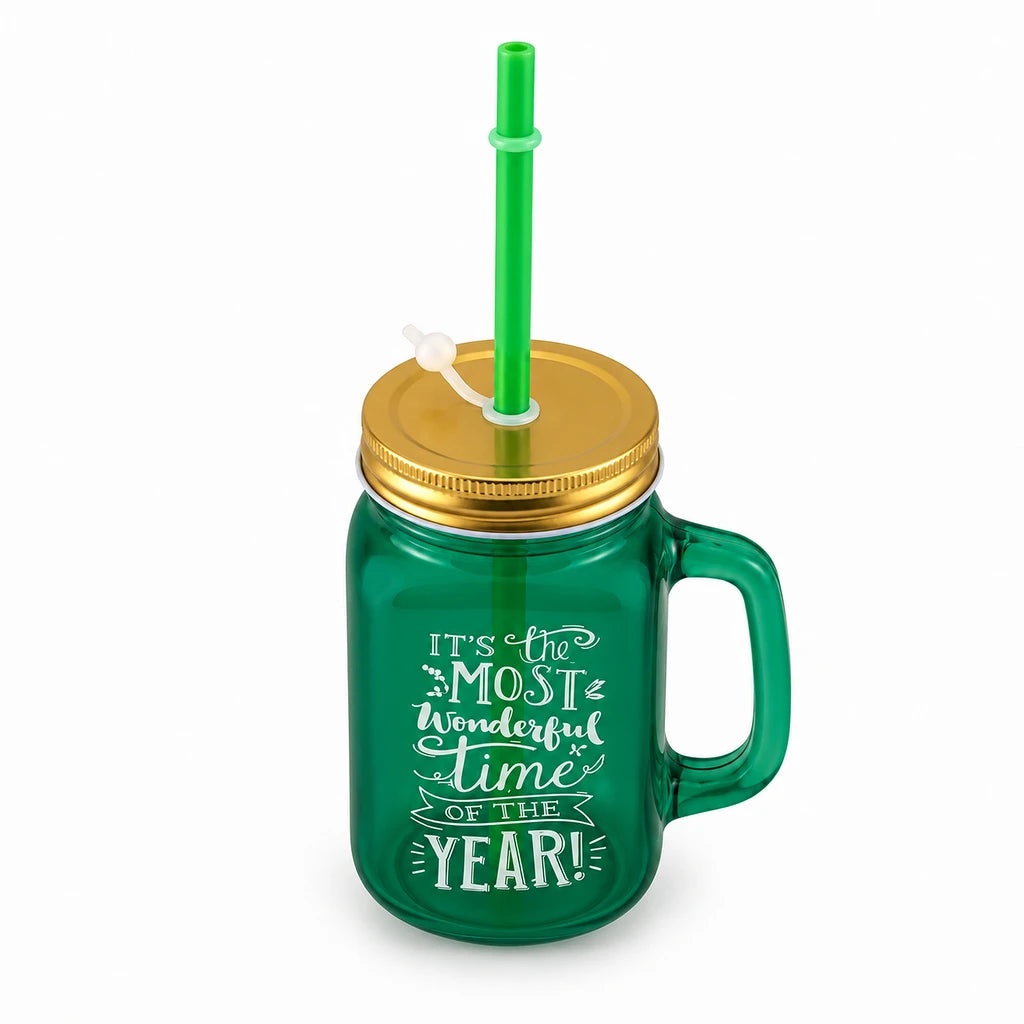 Kleeyo Green Wonderful Time Glass Mason Jar, 450 ml
