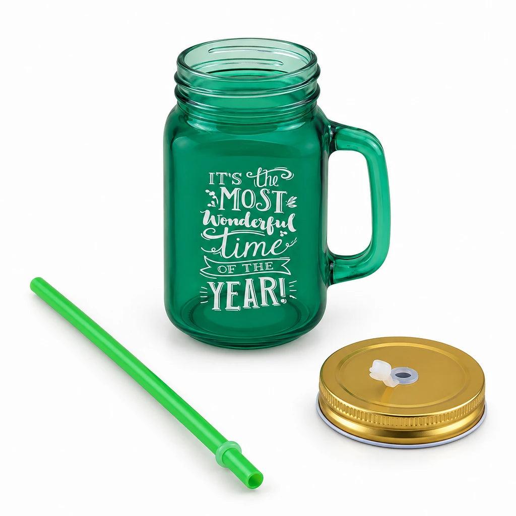 Kleeyo Green Wonderful Time Glass Mason Jar, 450 ml