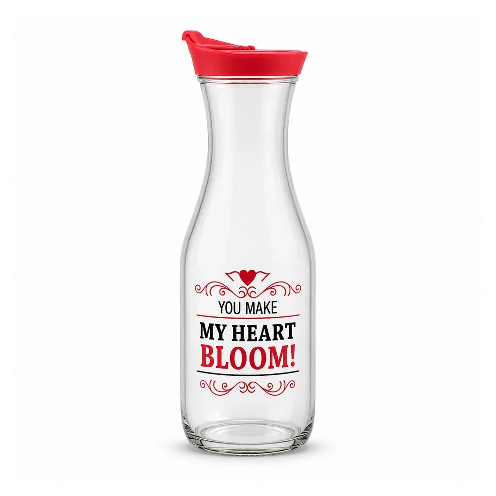 Kleeyo Red Heart Bloom Glass Bottle, 800 ml