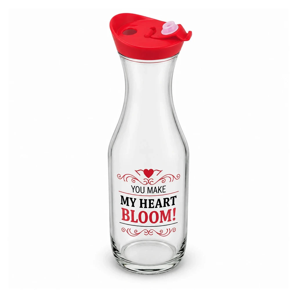 Kleeyo Red Heart Bloom Glass Bottle, 800 ml