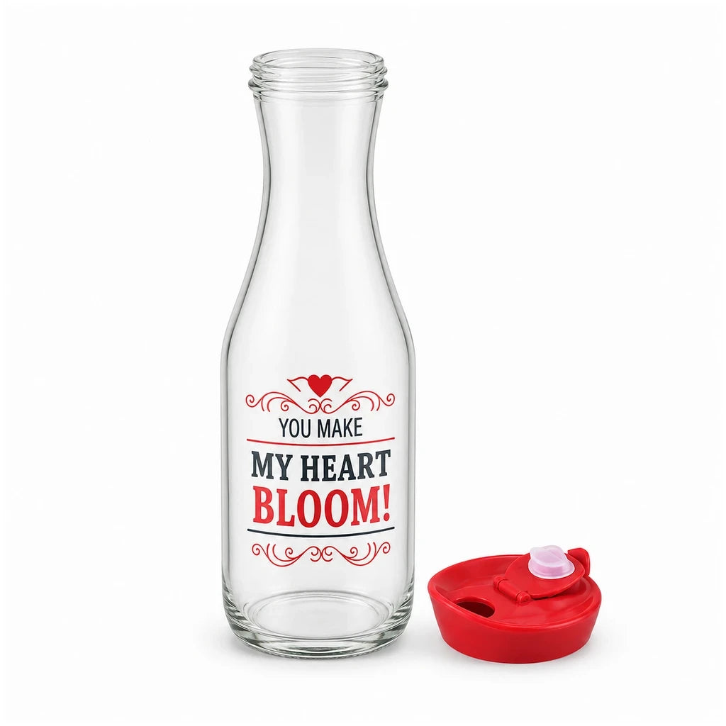 Kleeyo Red Heart Bloom Glass Bottle, 800 ml