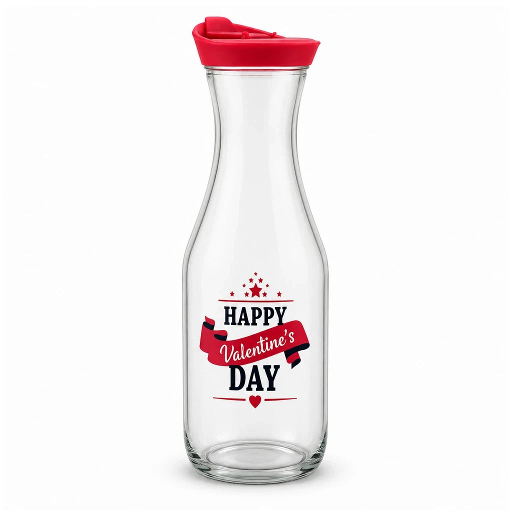 Kleeyo Red Valentine Ribbon Glass Bottle, 800 ml