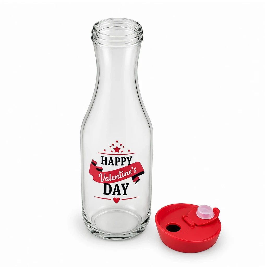 Kleeyo Red Valentine Ribbon Glass Bottle, 800 ml
