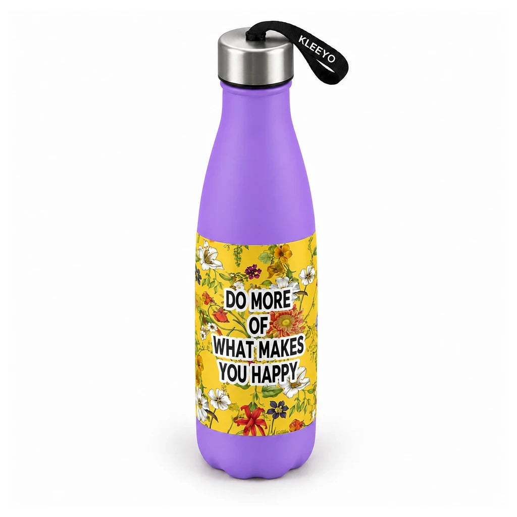 Kleeyo Purple Happy Florals Steel Bottle, 550 ml