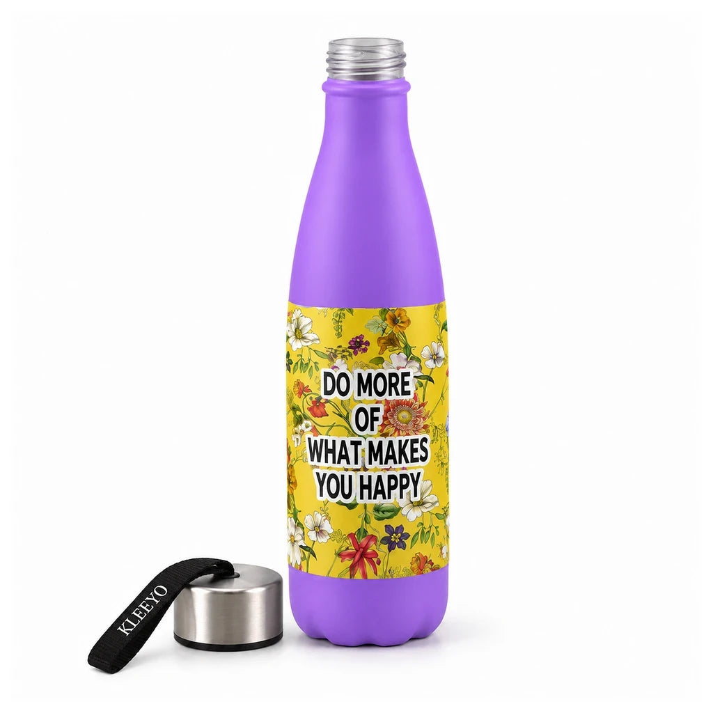 Kleeyo Purple Happy Florals Steel Bottle, 550 ml