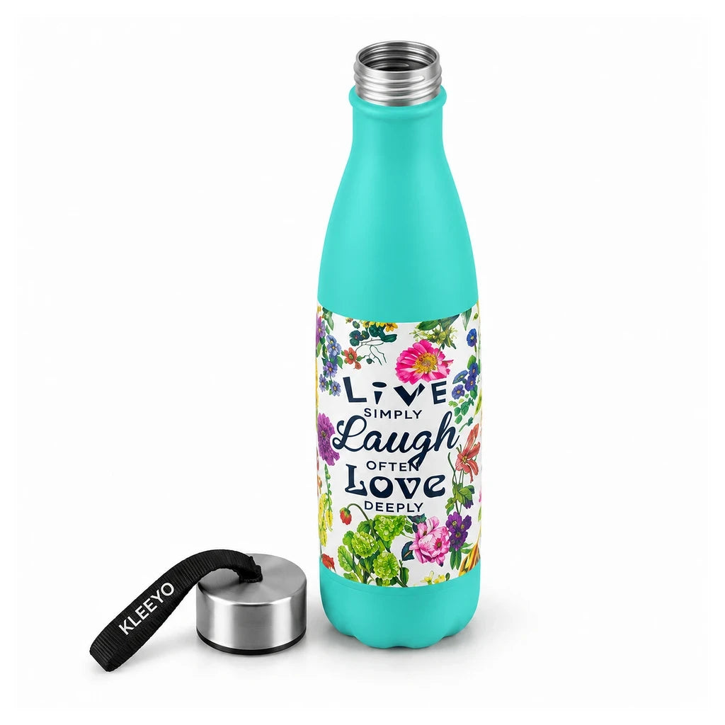 Kleeyo Turquoise Live Laugh Love Steel Bottle, 550 ml