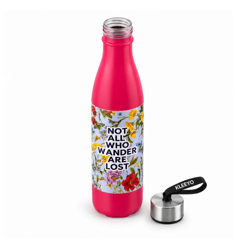 Kleeyo Red Wander Florals Steel Bottle, 550 ml