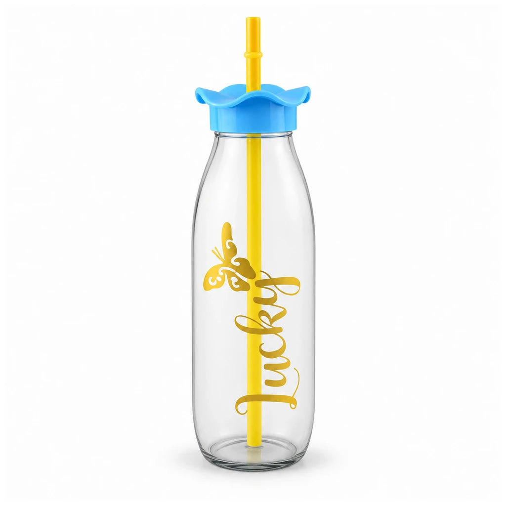 Kleeyo Golden Lucky Butterfly Glass Bottle, 500 ml