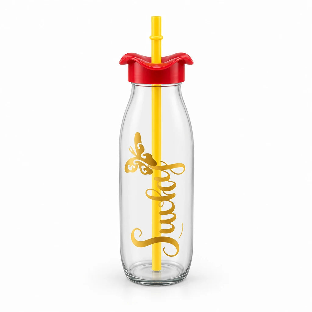 Kleeyo Golden Sweet Butterfly Glass Bottle, 500 ml