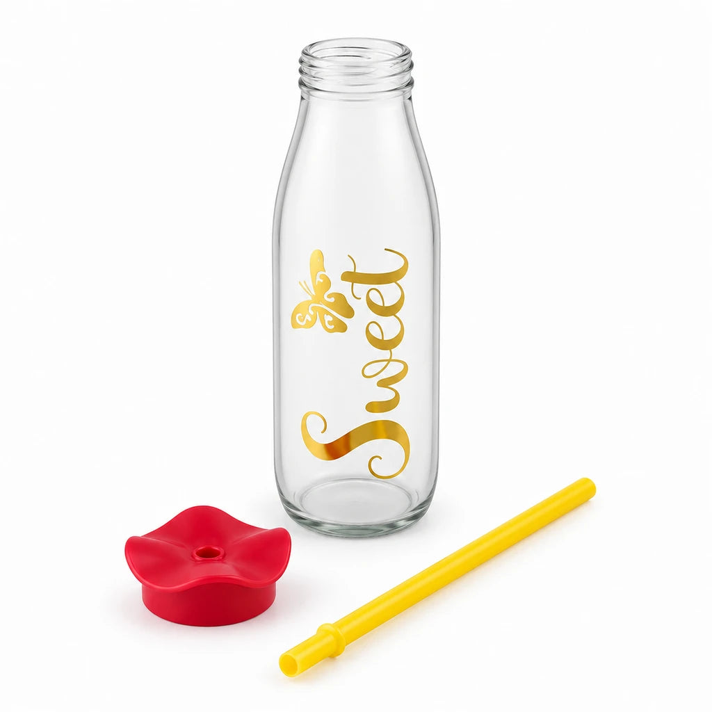 Kleeyo Golden Sweet Butterfly Glass Bottle, 500 ml