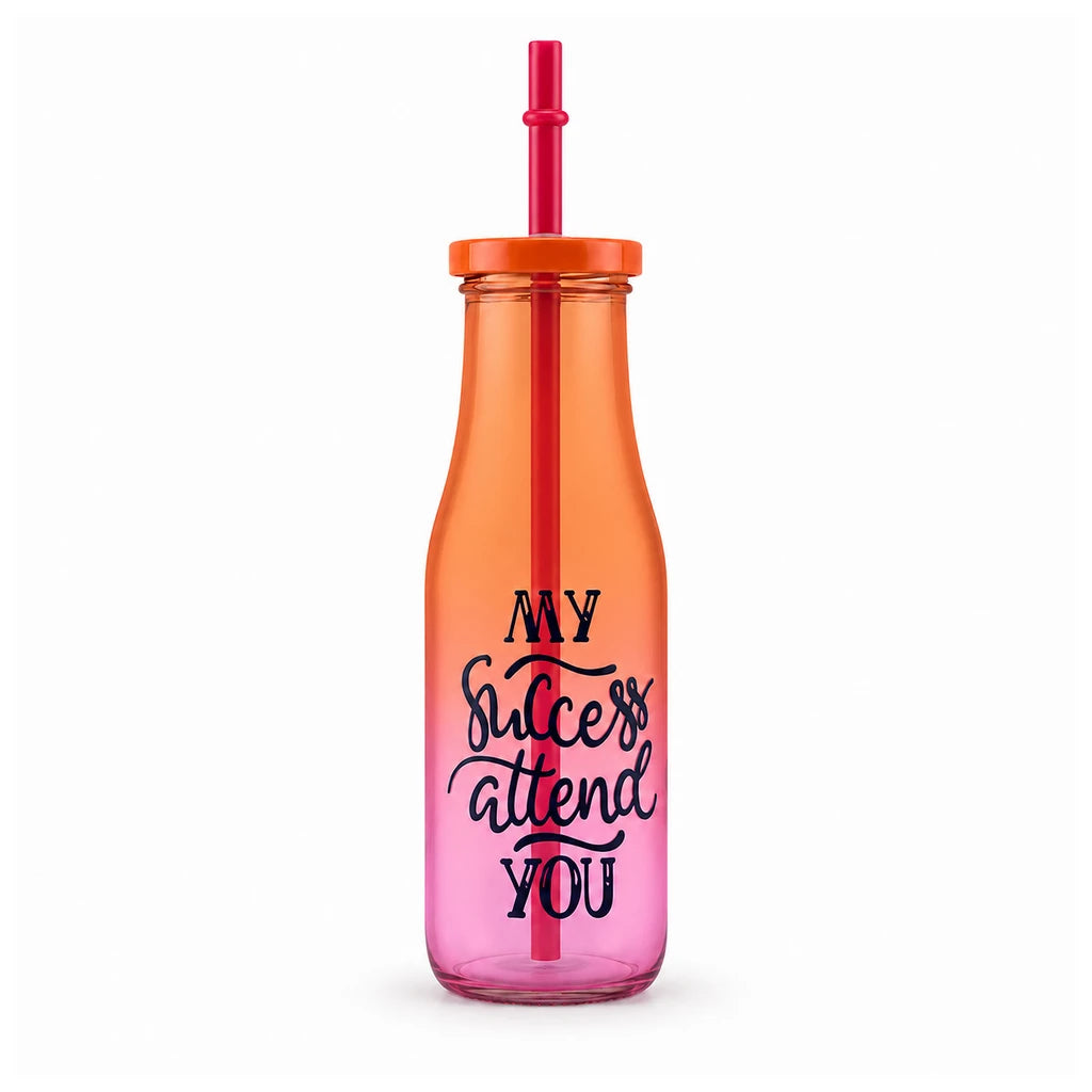Kleeyo Orange-Pink Success Glass Bottle, 400 ml