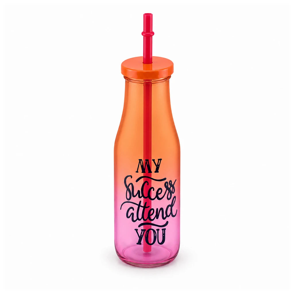 Kleeyo Orange-Pink Success Glass Bottle, 400 ml