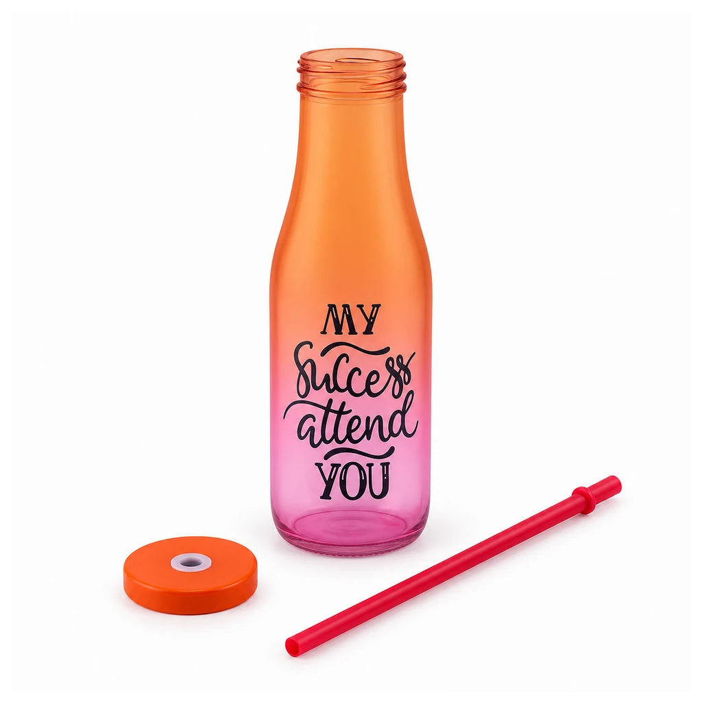 Kleeyo Orange-Pink Success Glass Bottle, 400 ml