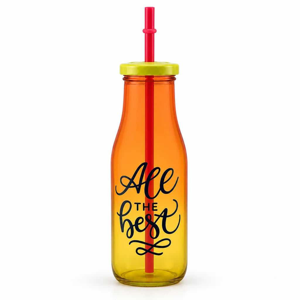 Kleeyo Orange-Yellow All the Best Glass Bottle, 400 ml