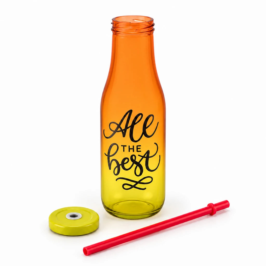 Kleeyo Orange-Yellow All the Best Glass Bottle, 400 ml