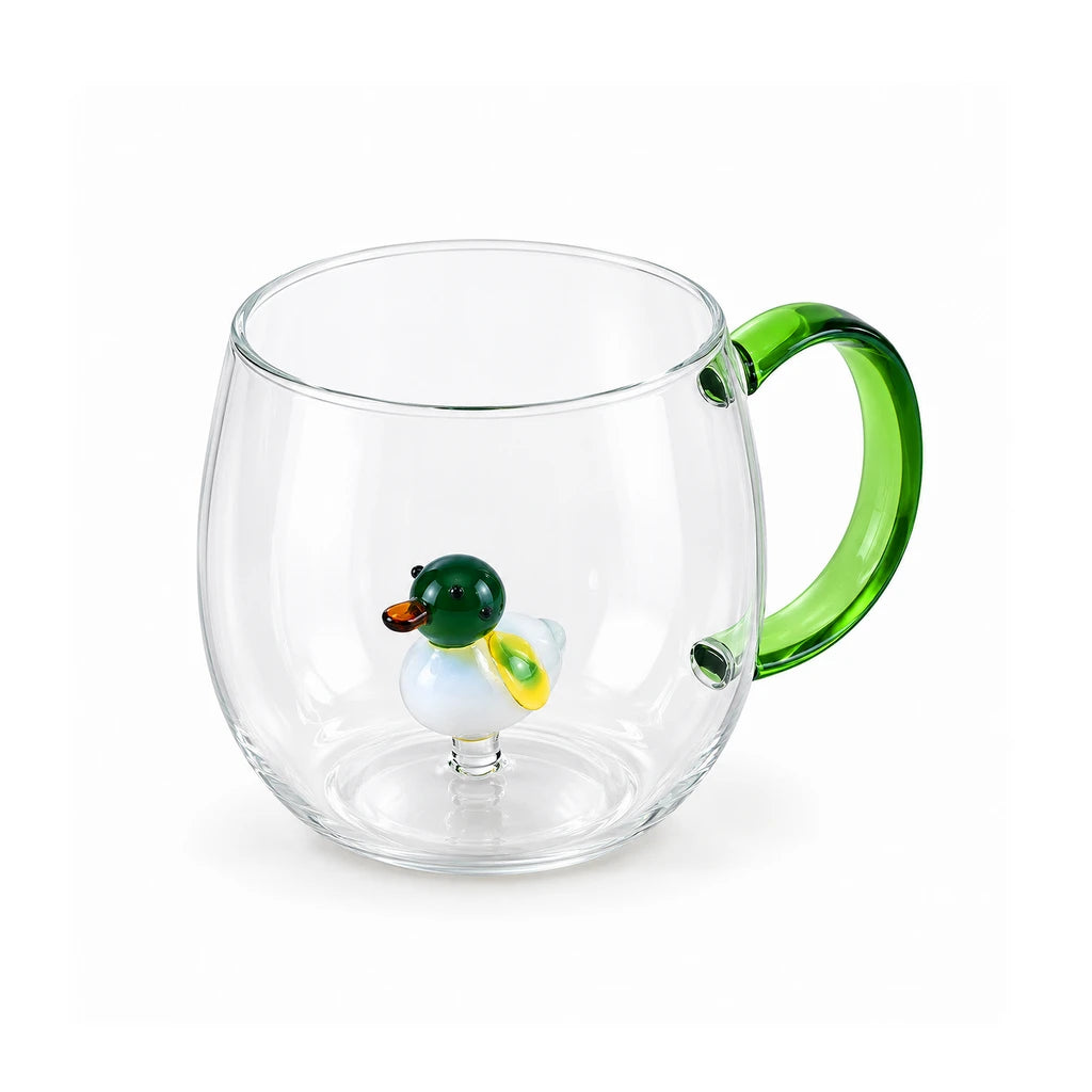 D.W.M Green Duck Glass Mug with Green Handle, 400 ml
