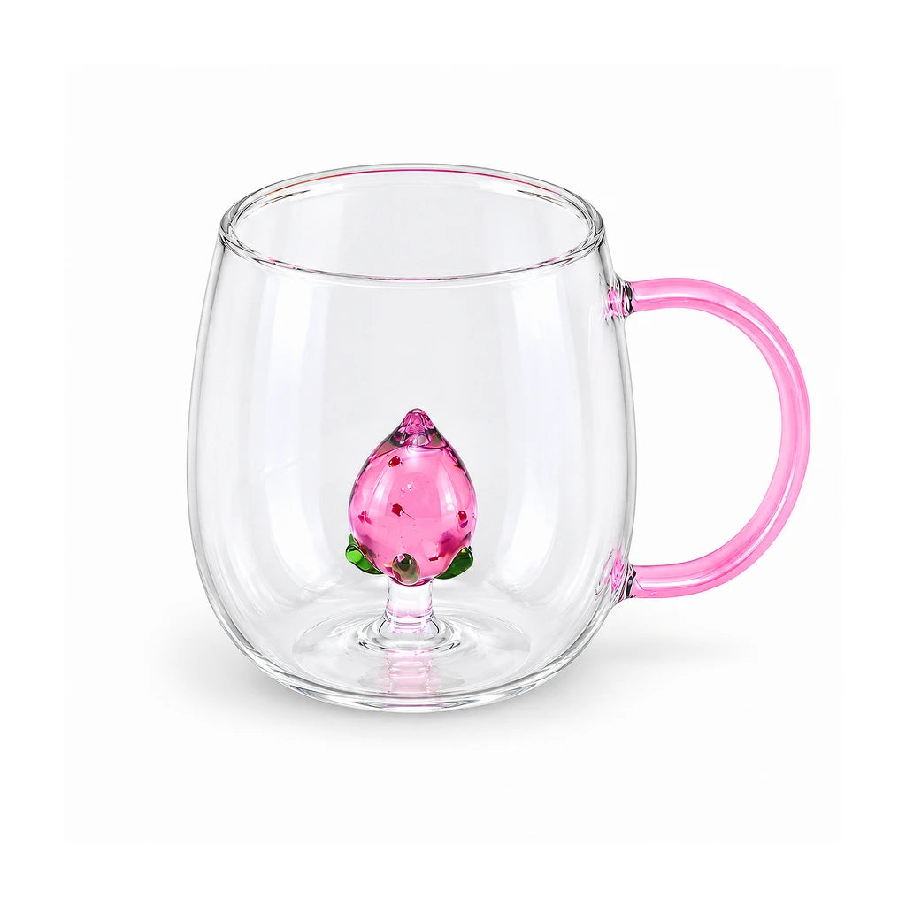 D.W.M Ruby-Dot Pink Peach Glass Mug with Pink Handle, 400 ml