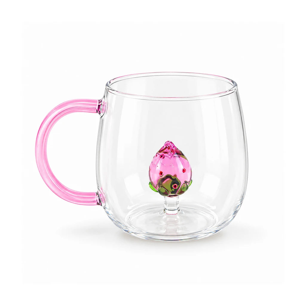 D.W.M Ruby-Dot Pink Peach Glass Mug with Pink Handle, 400 ml