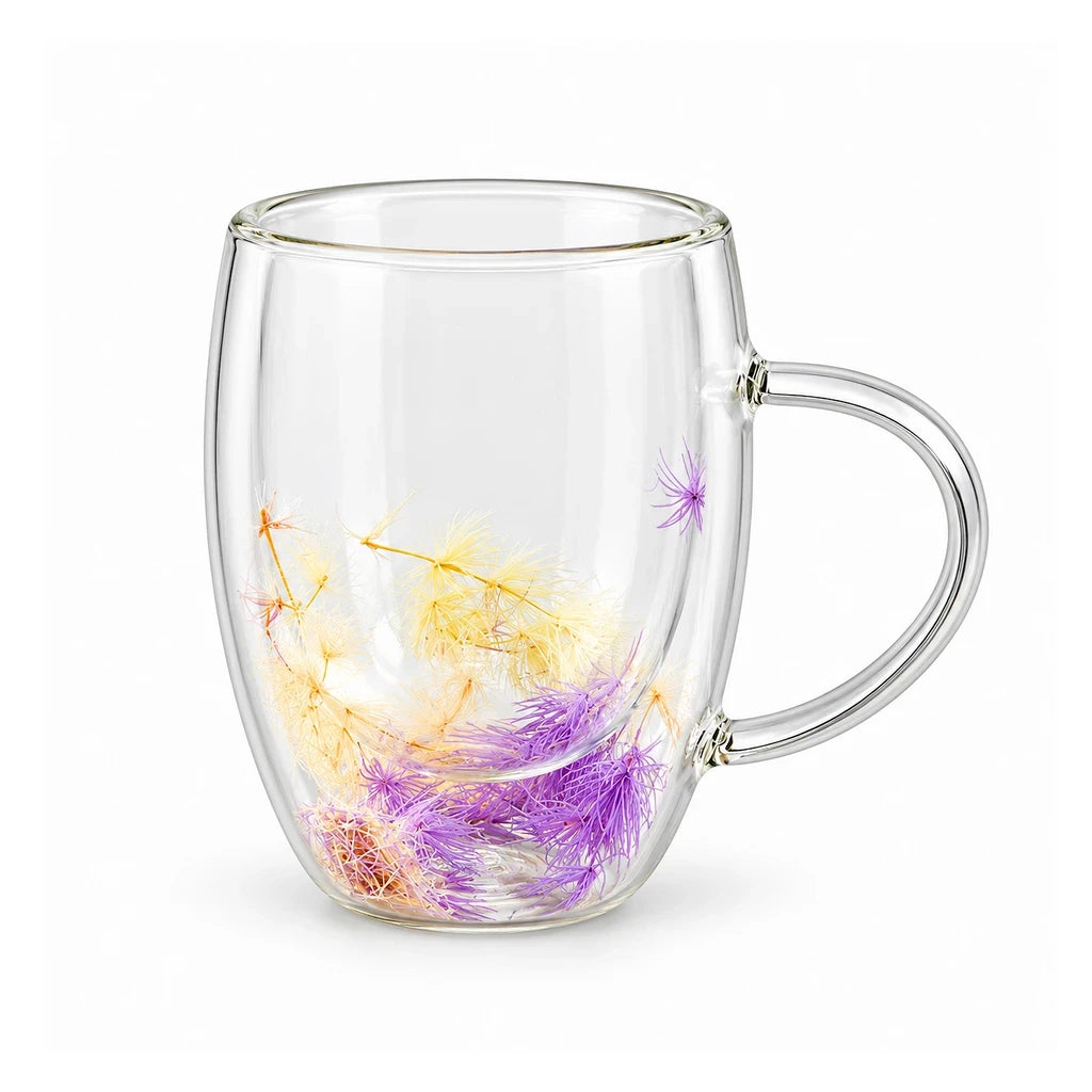 D.W.M Purple & Yellow Wisps Double-Wall Glass Mug, 350 ml