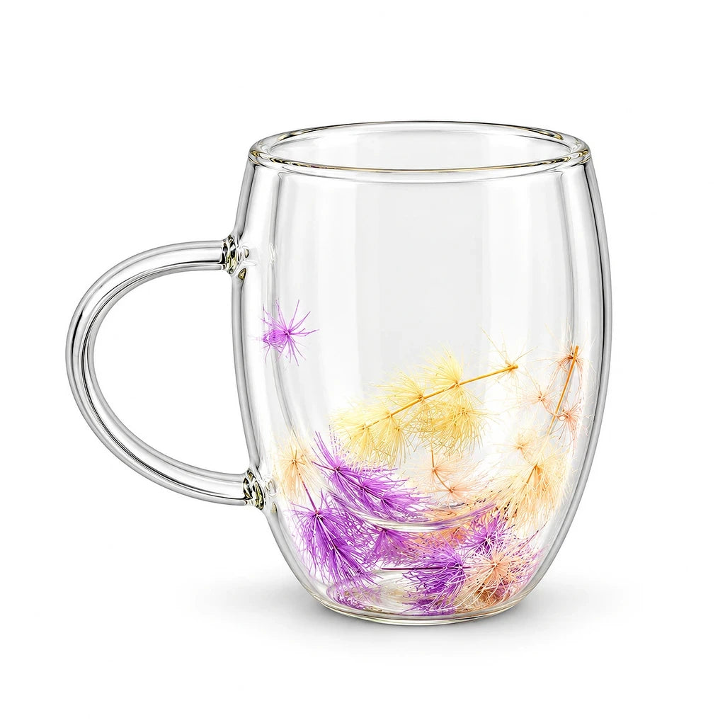 D.W.M Purple & Yellow Wisps Double-Wall Glass Mug, 350 ml
