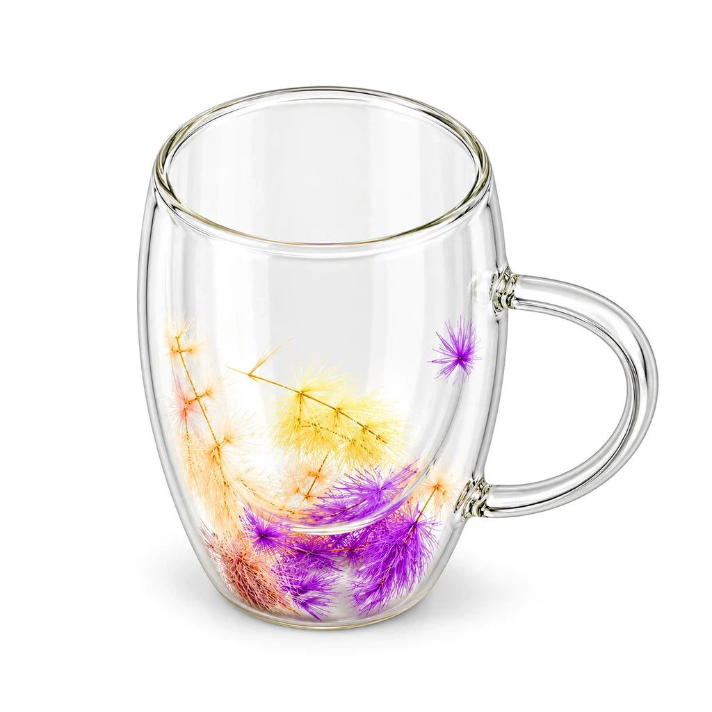 D.W.M Purple & Yellow Wisps Double-Wall Glass Mug, 350 ml