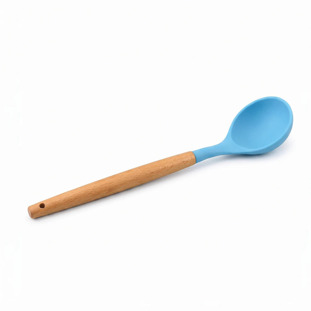 BEST Silicone Soup Ladle with Wooden Handle, 13 Inch
