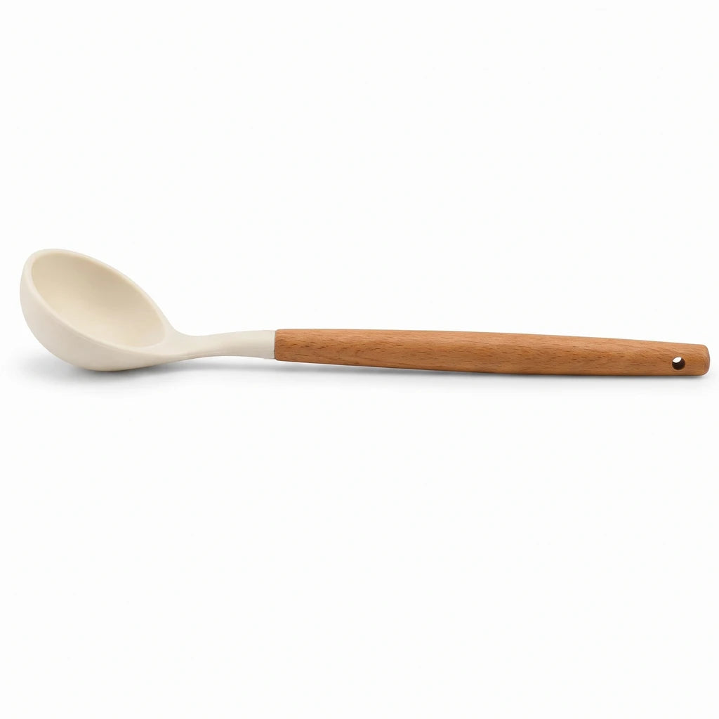 BEST Silicone Soup Ladle with Wooden Handle, 13 Inch