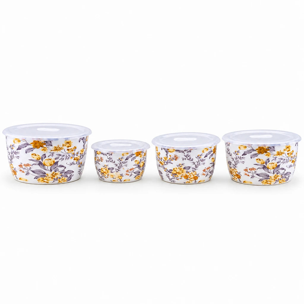 Lotus Golden Meadow Ceramic Bowl Set with Lids, 4 Bowls
