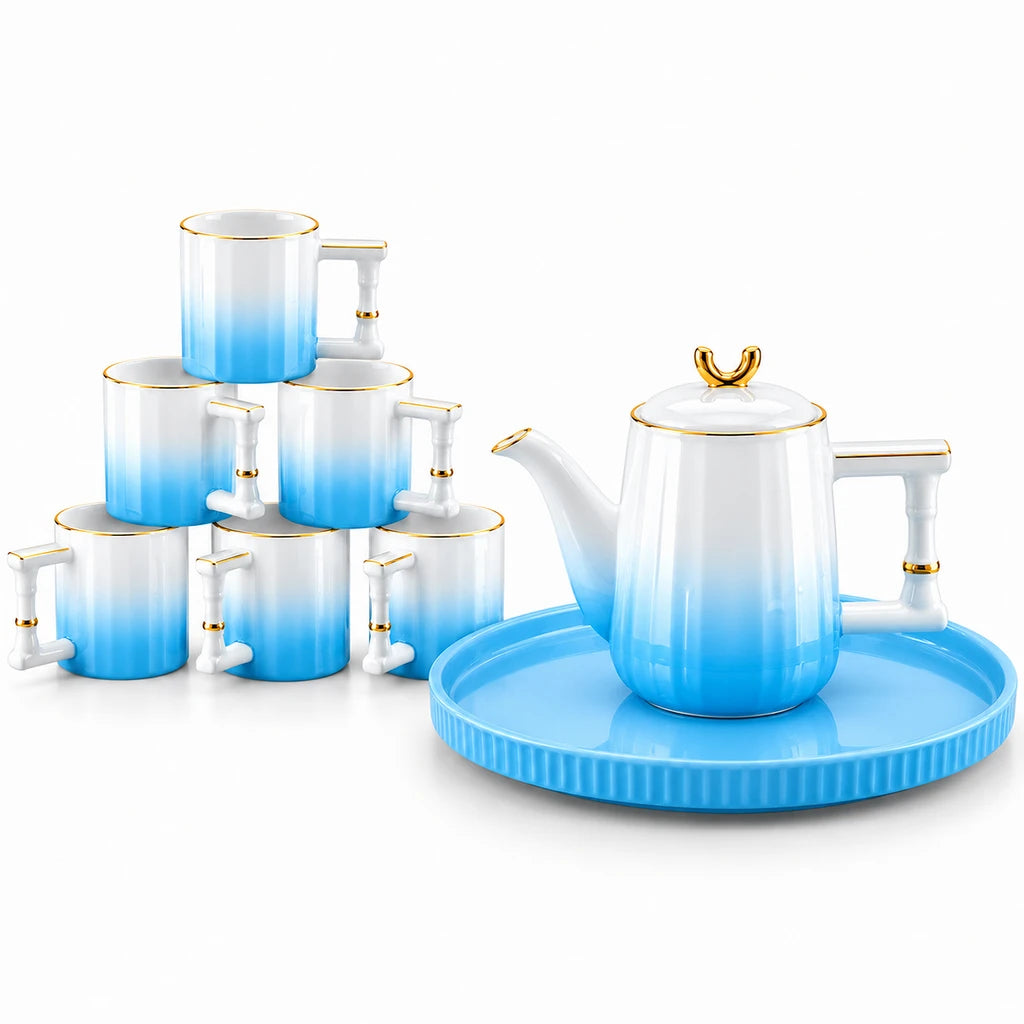 Royal Blue Ombre Ceramic Tea & Coffee Set, 8 Pieces
