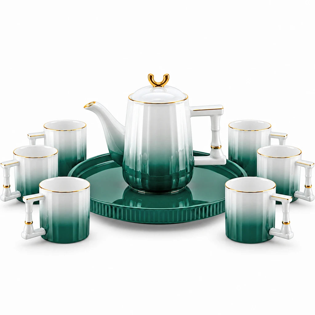 Royal Emerald Ombre Ceramic Tea & Coffee Set, 8 Pieces