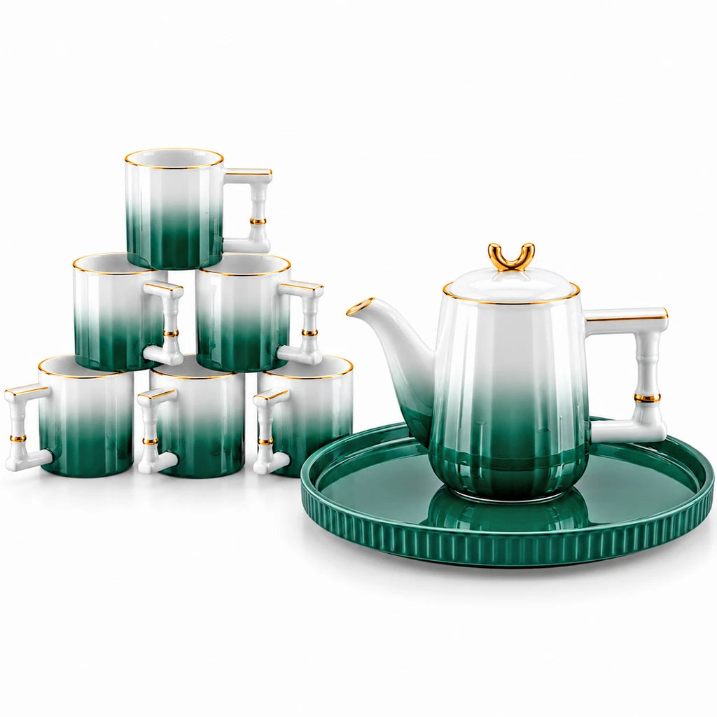 Royal Emerald Ombre Ceramic Tea & Coffee Set, 8 Pieces