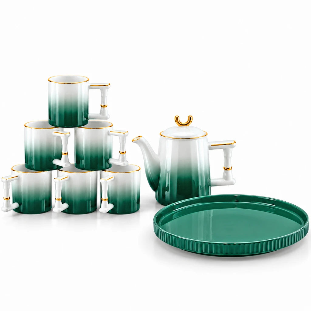 Royal Emerald Ombre Ceramic Tea & Coffee Set, 8 Pieces