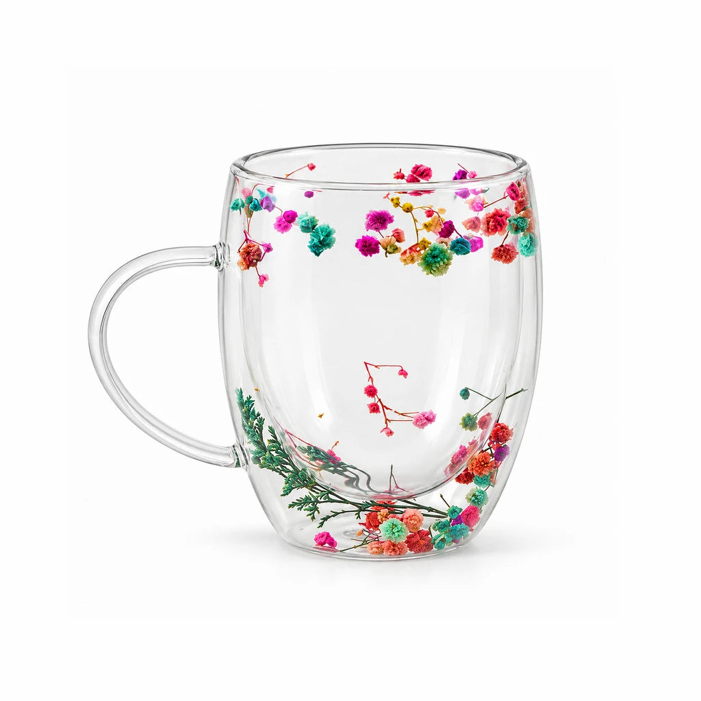 D.W.M Confetti Florals Double-Wall Glass Mug, 350 ml