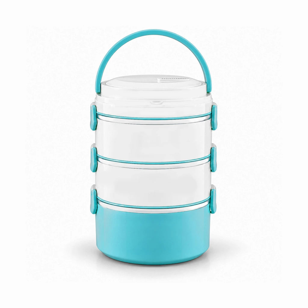 DB 3-Tier Stainless Steel Lunch Box with Plastic Exterior