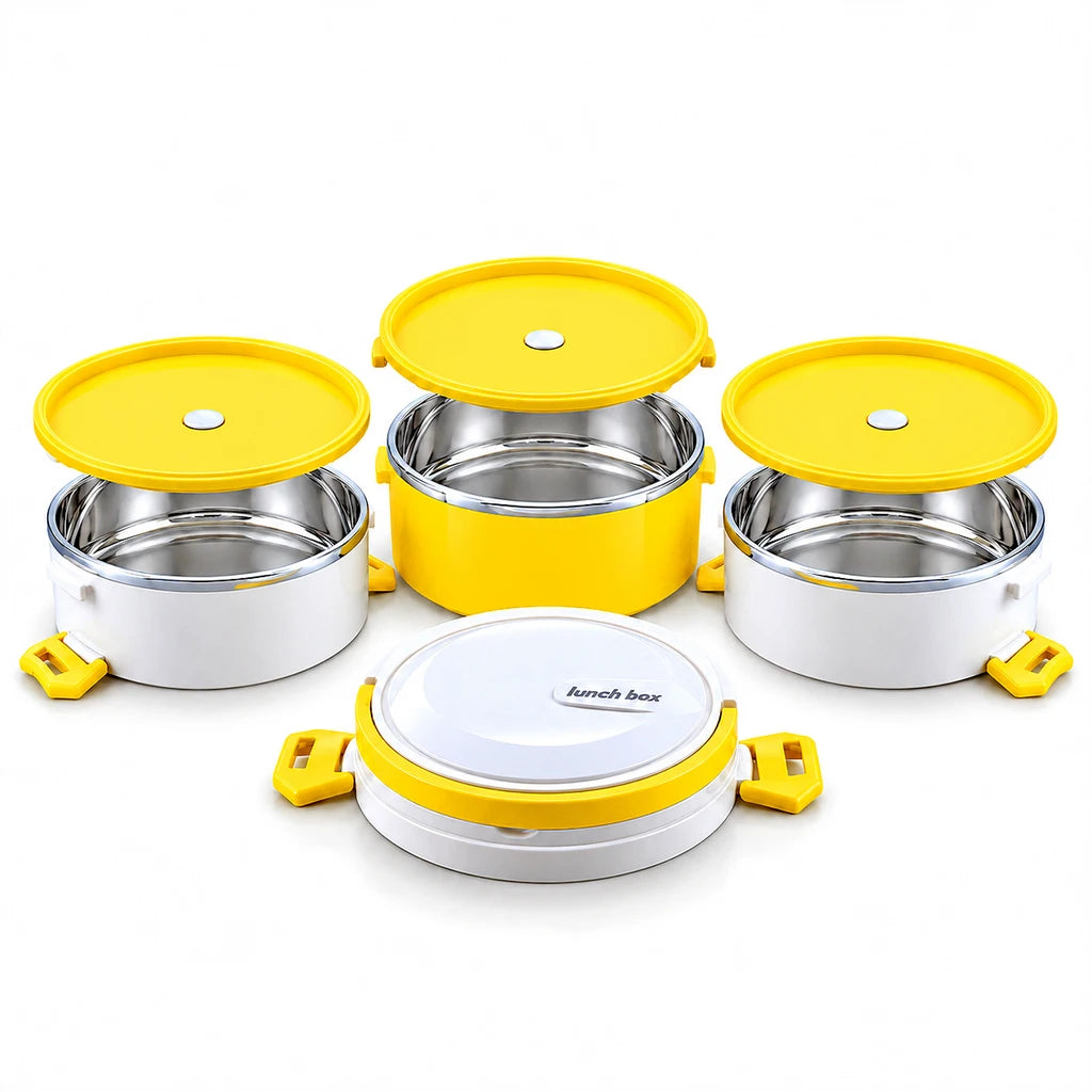 DB 3-Tier Stainless Steel Lunch Box with Plastic Exterior