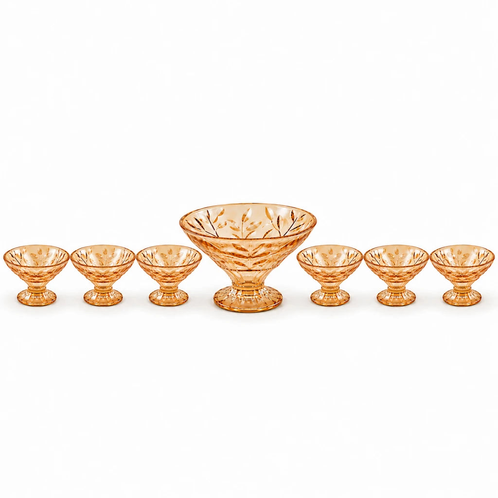 Deli Laurus Golden Glass Dessert Bowl Set, 7 Pieces