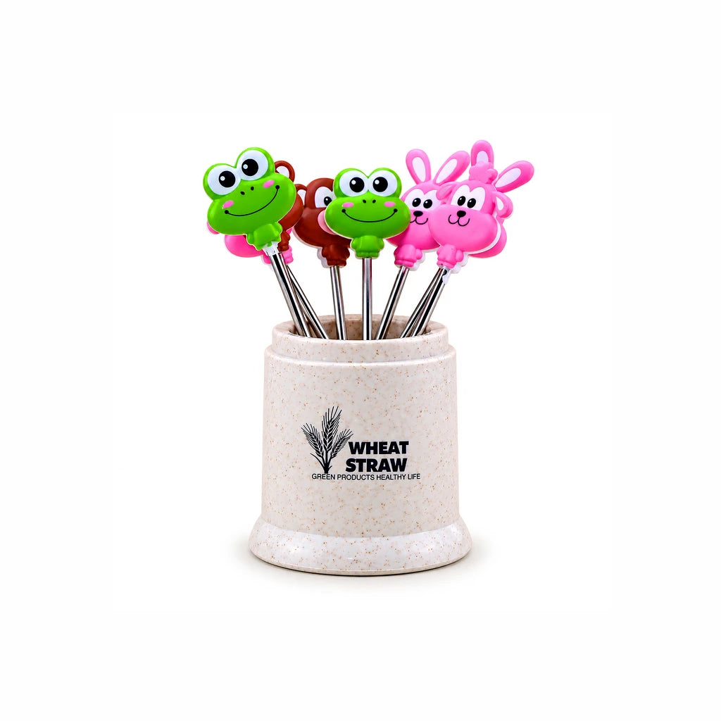 Animal Fruit Fork Set with Holder, 7 Forks, 4.75 Inch